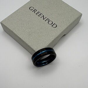 Men's Black and Blue Tungsten Carbide Ring